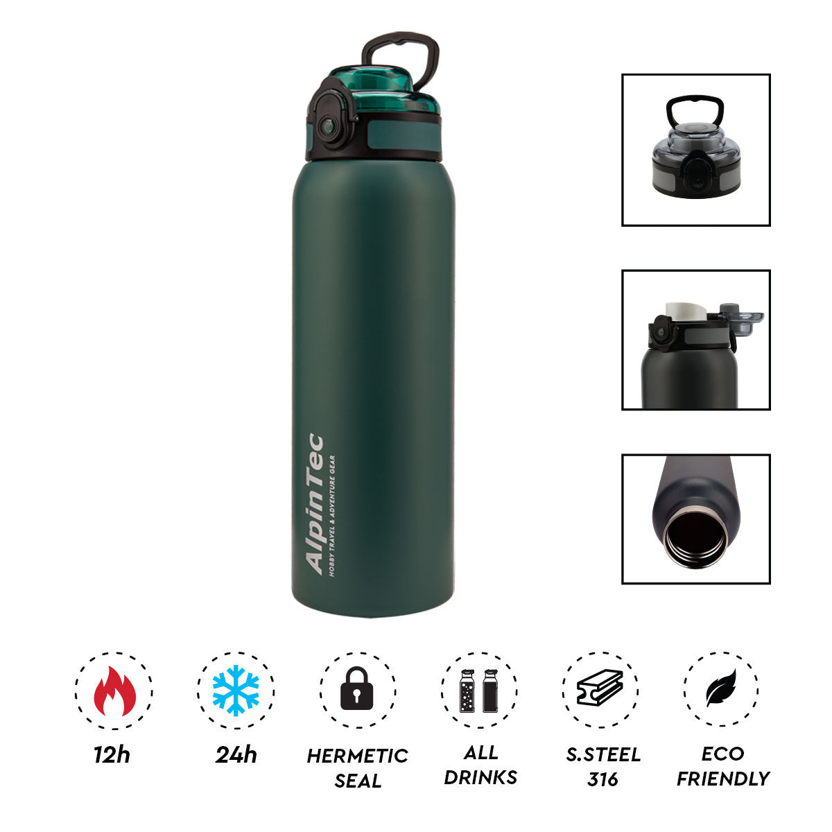 Θερμός 1000ml Wayfarer, Blackish Green