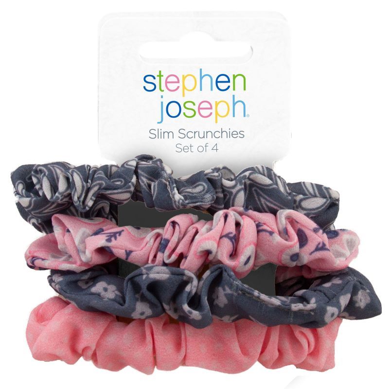 Σετ 4 scrunchie μαλλιών, Pink & Gray floral
